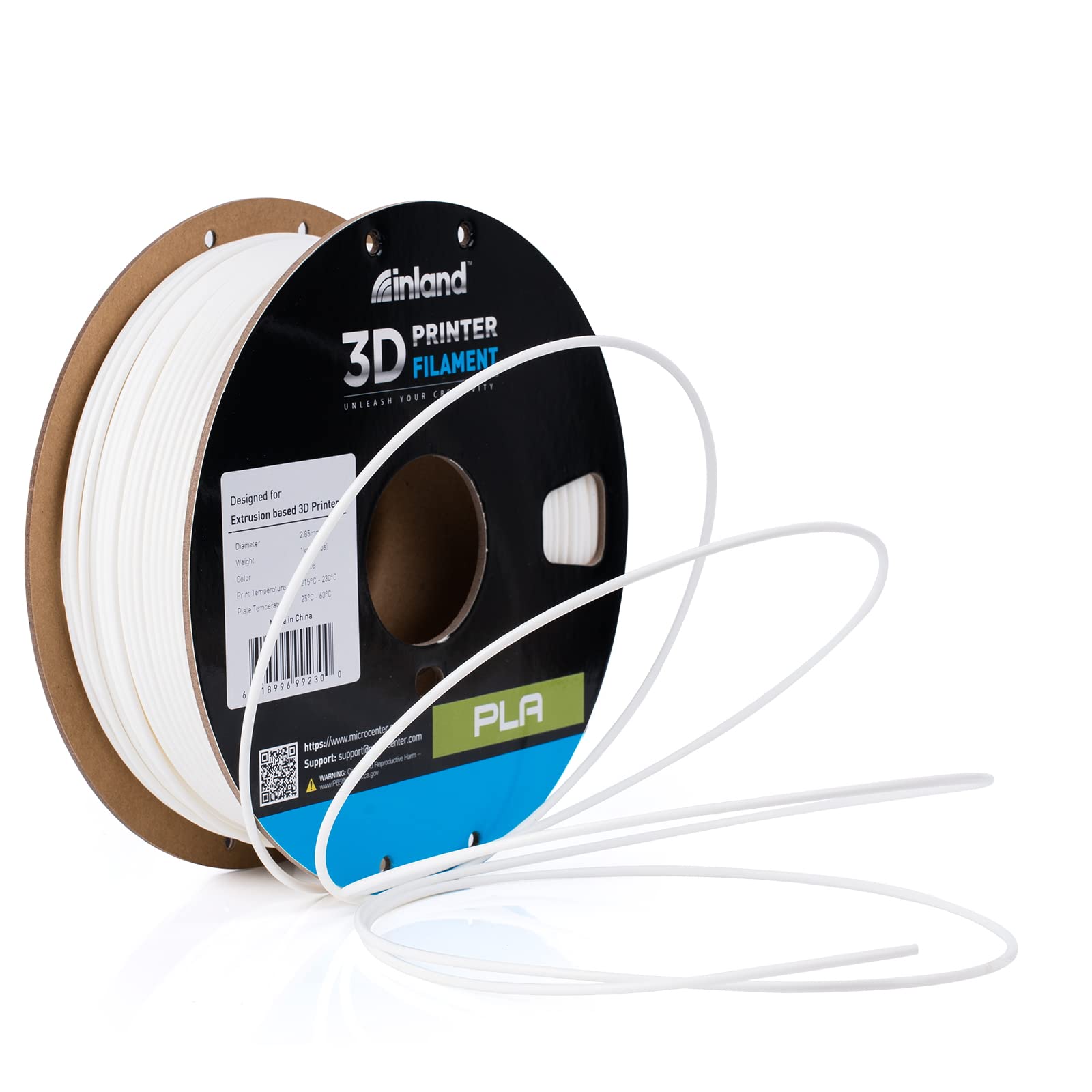 Micro Center Inland PLA Filament 2.85mm - White 3D Printer Filament, Dimensional Accuracy +/- 0.03mm - 1kg Cardboard Spool (2.2 lbs) – Fits Most FDM/FFF Printers – Odor Free, Clog Free Filaments