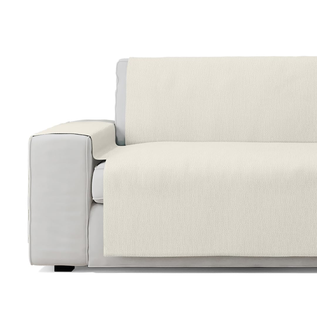 GAMUSI Cubre sofá - Funda de sofá práctica de algodón 4 plazas (hasta 220 cm de Ancho) - Color Crudo