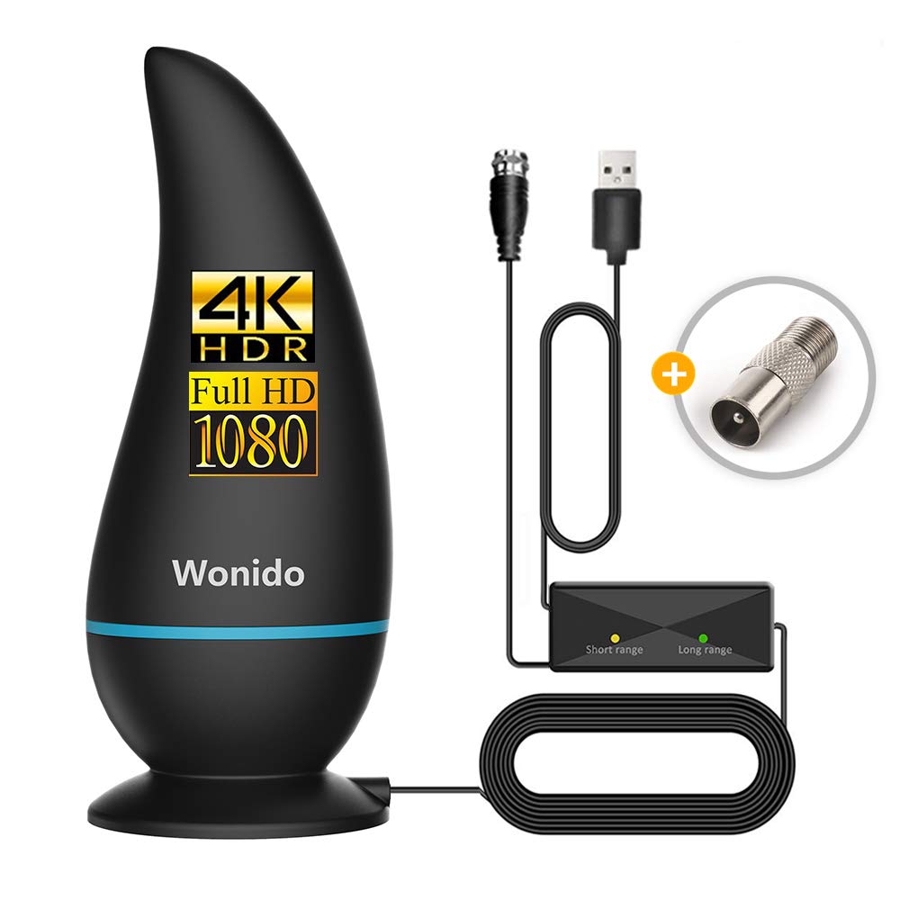 【2020 Upgraded】 Wonido Indoor TV Antenna, HD Antenna for TV Indoor Up to 150 Miles Reception, Smart TV Antenna with Magnetic Base, Amplified TV Antenna Support 4K/1080P All Local Channels