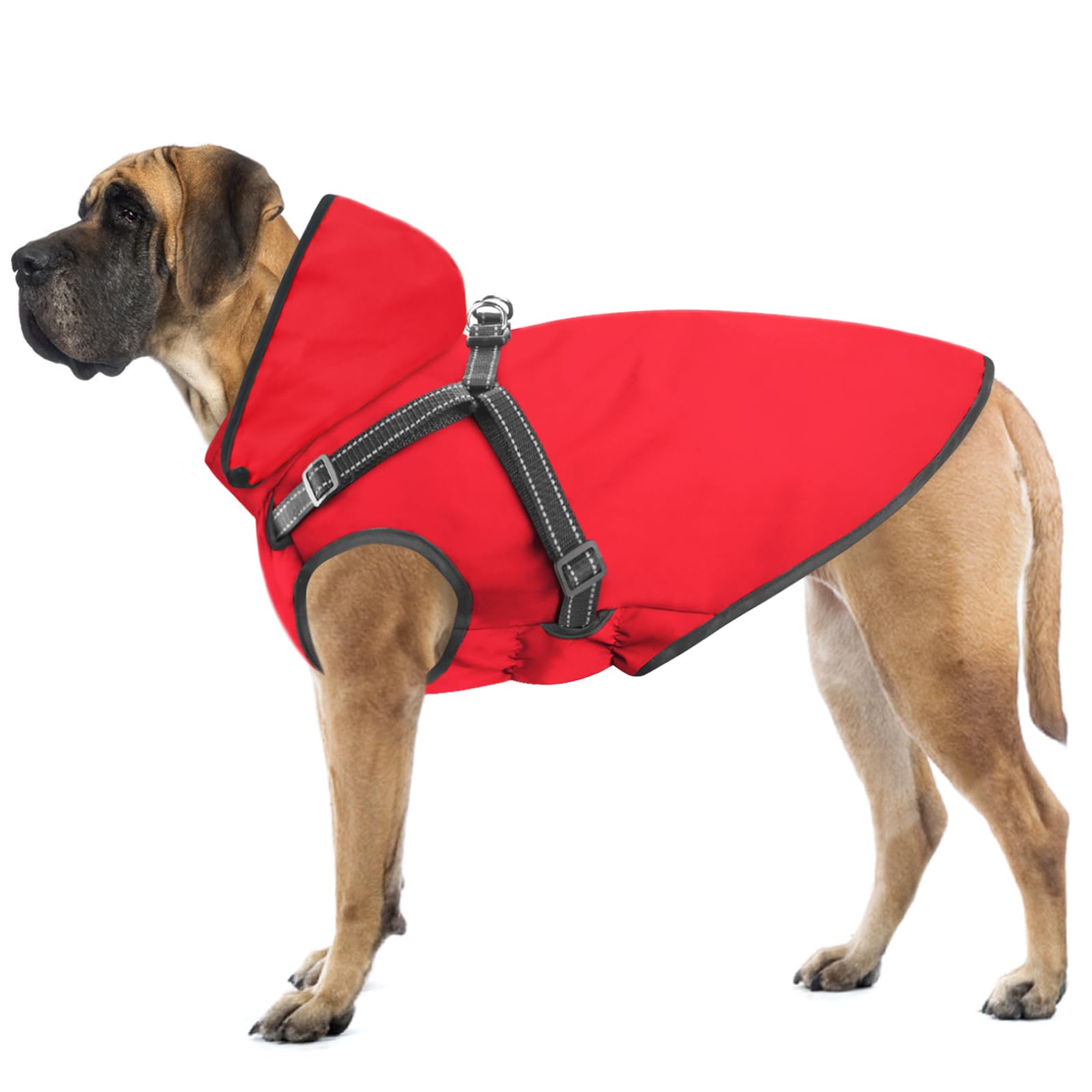 Mosucoirl Dog Raincoat Waterproof Dog Hoodie Reflective Dog Raincoat Hooded Adjustable Rain Jacket for Small Medium Large Dogs Puppies (Red, XL)