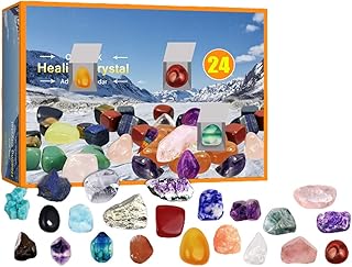 Advent Calendar 2021, Mineral Fossil Stone Kit Christmas Advent Calendar Gift Box Early Education Toy, 24 Pcs Christmas Healing Crystal Advent Calendar Ore Gift Box Mineral Stone Countdown Gift Box