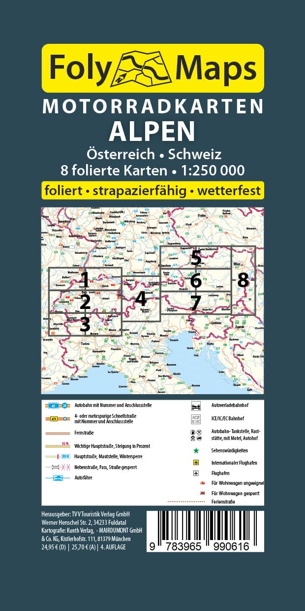 FolyMaps Motorradkarten Alpen Österreich Schweiz: 1:250 000 | foliert | wetterfest | reißfest