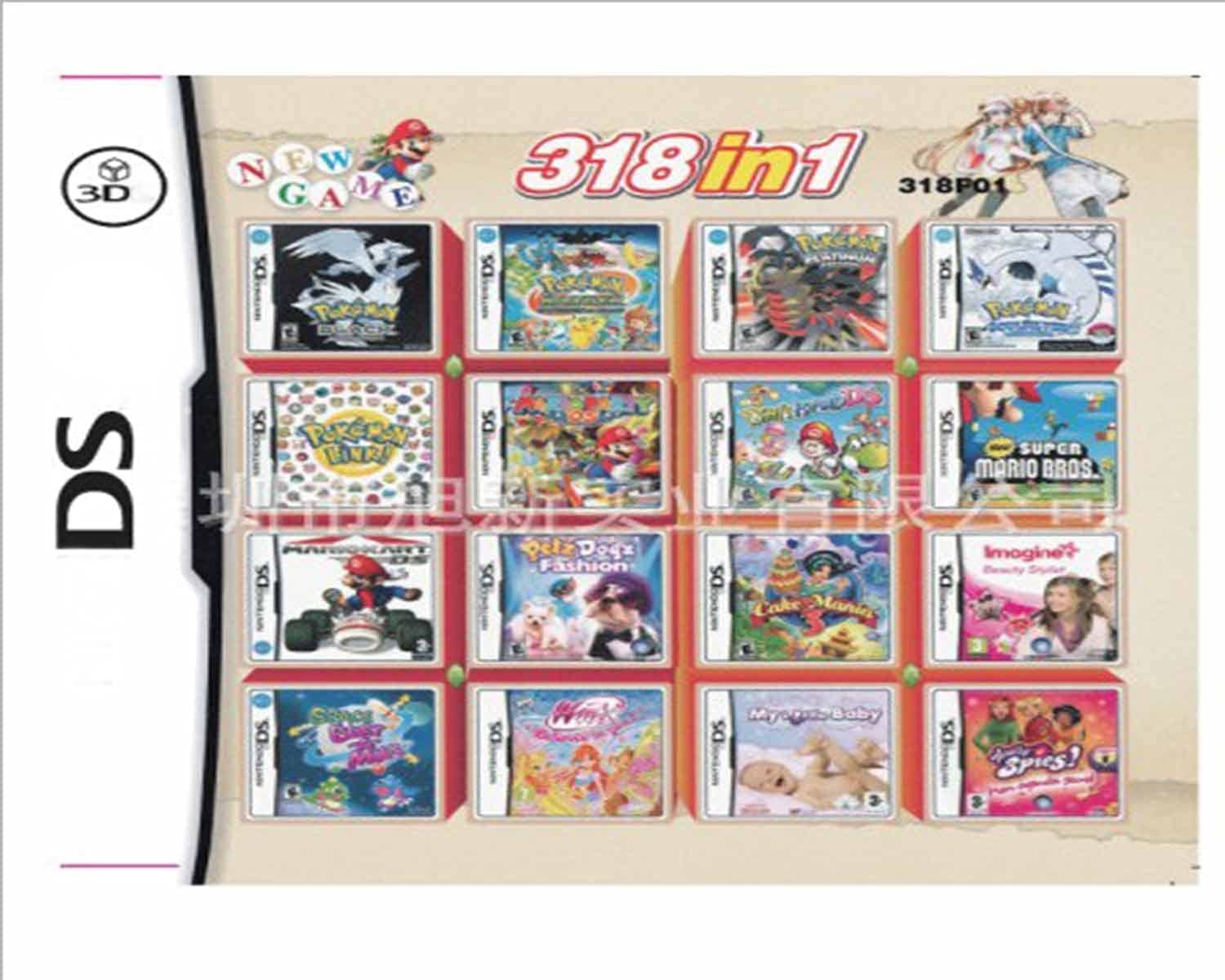 318 in 1 Game Cartridge, DS Game Pack Card Compilations, Super Combo Multicart for Ninten-do DS, NDS