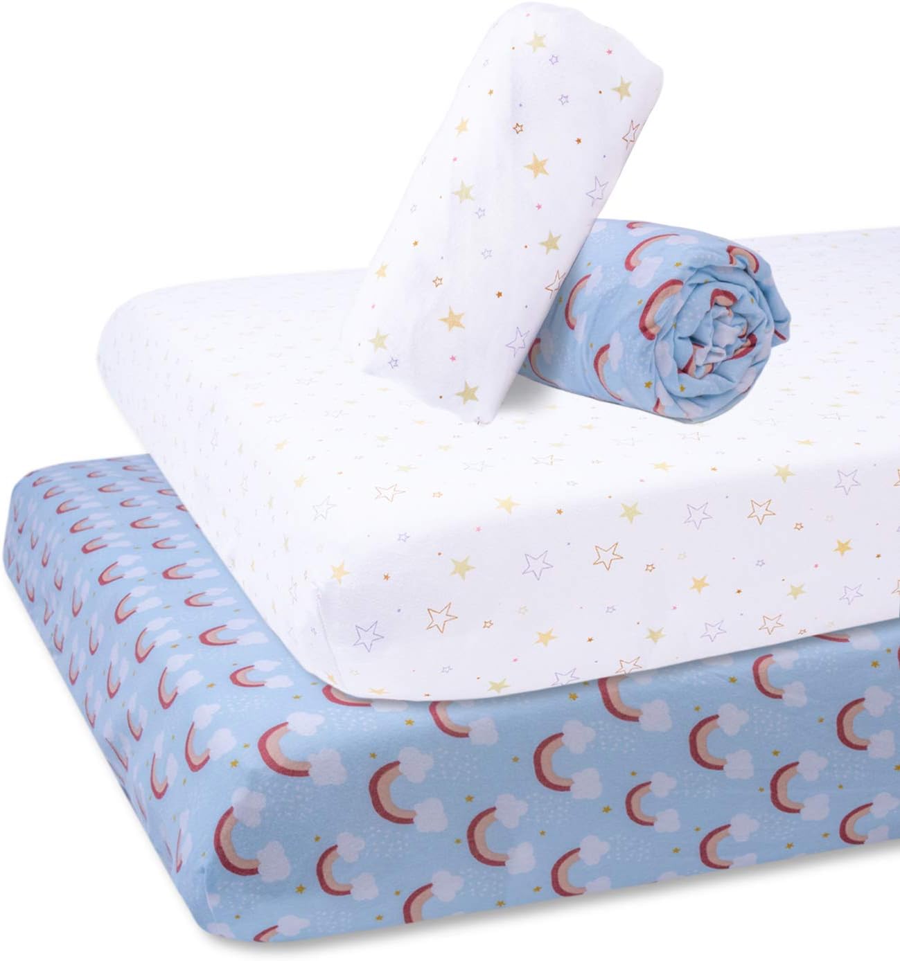 Simple Being 2 Pack Fitted Baby Crib Sheets, Soft Toddler Nursery Sheets for Twin Mattresses (Rainbow)