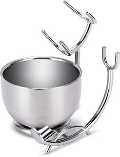 PerPro Shaving Stand & Double 304 Stainless Steel Soap Bowl - Rust-Proof, Unbreakable, Quick Thick Lather for Wet Shaving