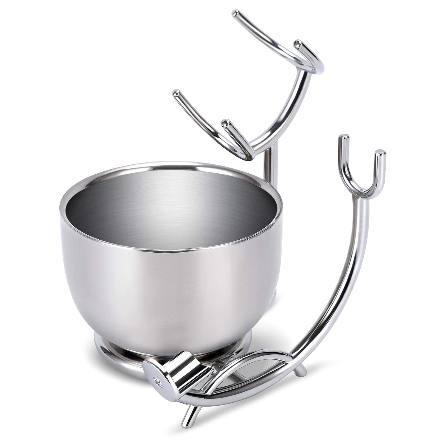 PerPro Shaving Stand & Double 304 Stainless Steel Soap Bowl - Rust-Proof, Unbreakable, Quick Thick Lather for Wet Shaving