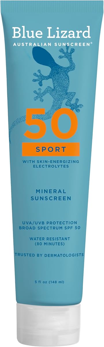 Blue Lizard Australian Sport Mineral Sunscreen Lotion, SPF 50, 5 fl oz | Ideal for Athletes, 100% Mineral Actives, Water-Resistant, Easy to Apply, Dries Clear, For Active Lifestyles, All-Skin Types