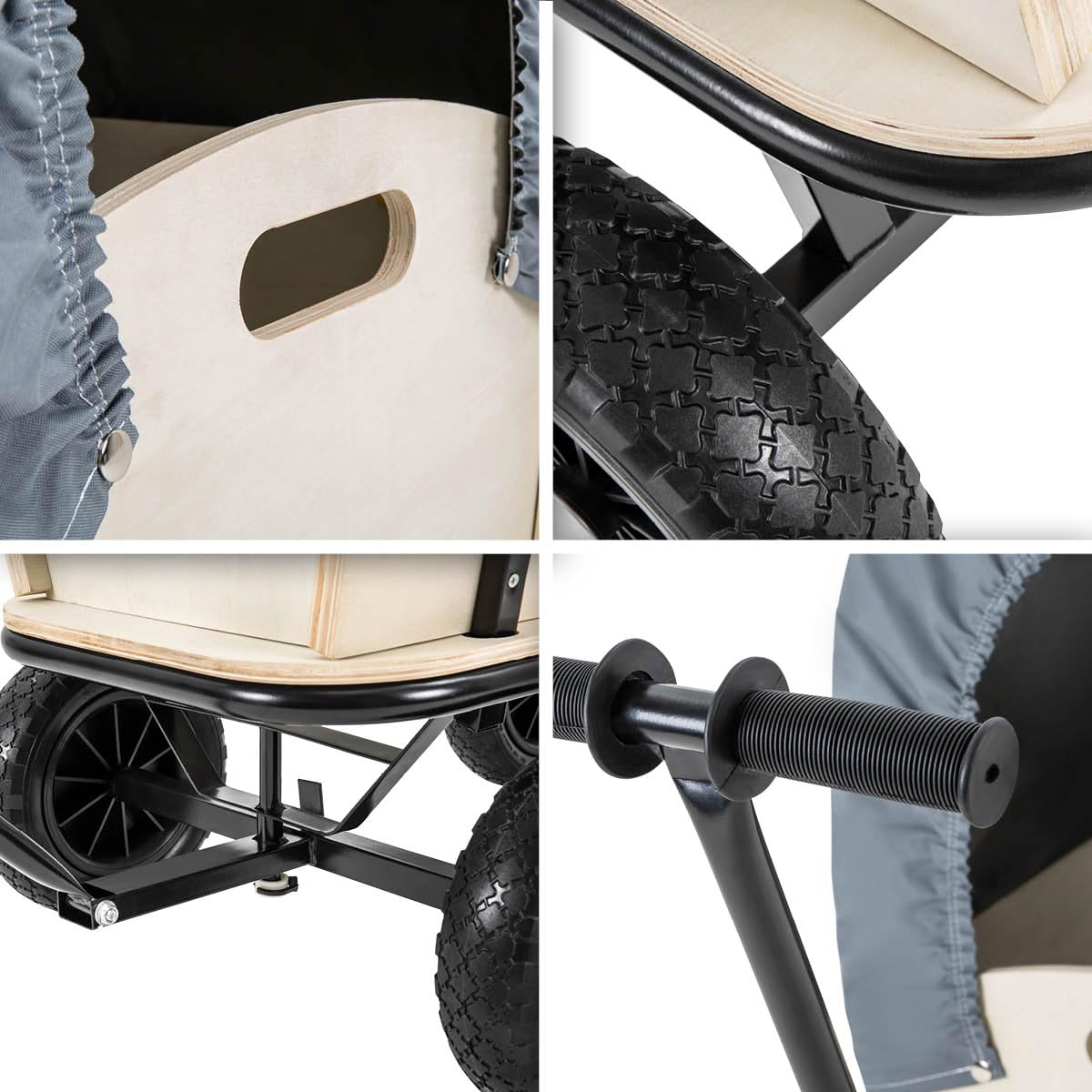 Miweba Bollerwagen Canvas mit Dach | 180 Kg Traglast - Kinderwagen - Transportwagen - Handwagen - Wagen Holz - Standwagen - Regenschutz - Plane abnehmbar - Gartenkarre - Holzwagen - Gerätewagen (Grau)