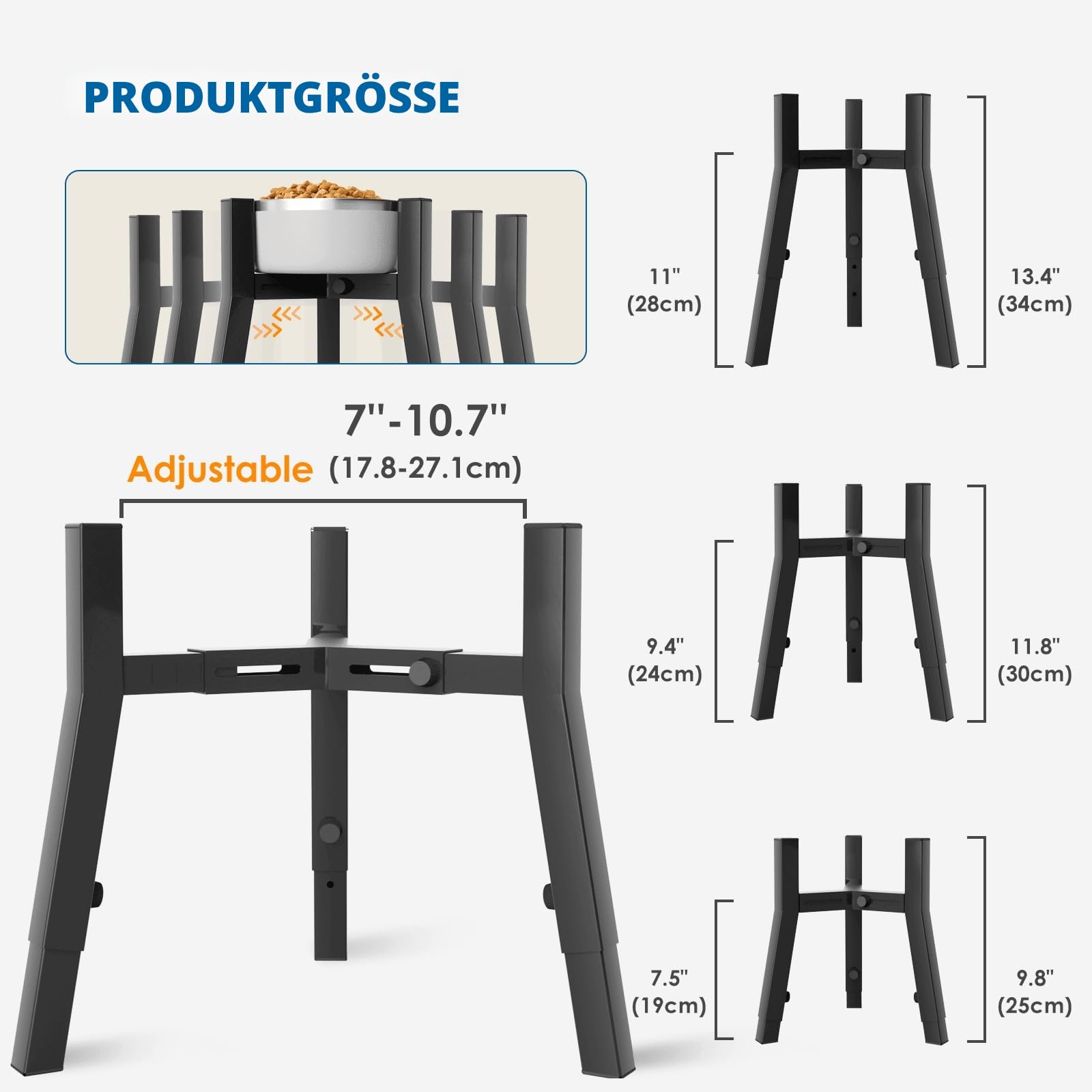 ADENGL Erhöhter Hundenapfständer für mittlere & große & extra große Hunde mit Matte, hoher Hundenapfständer, verstellbare Breite 7-10,7„ Höhe 9,8-13,4“, erhöhter Hundenapfhalter (Napf nicht enthalten)