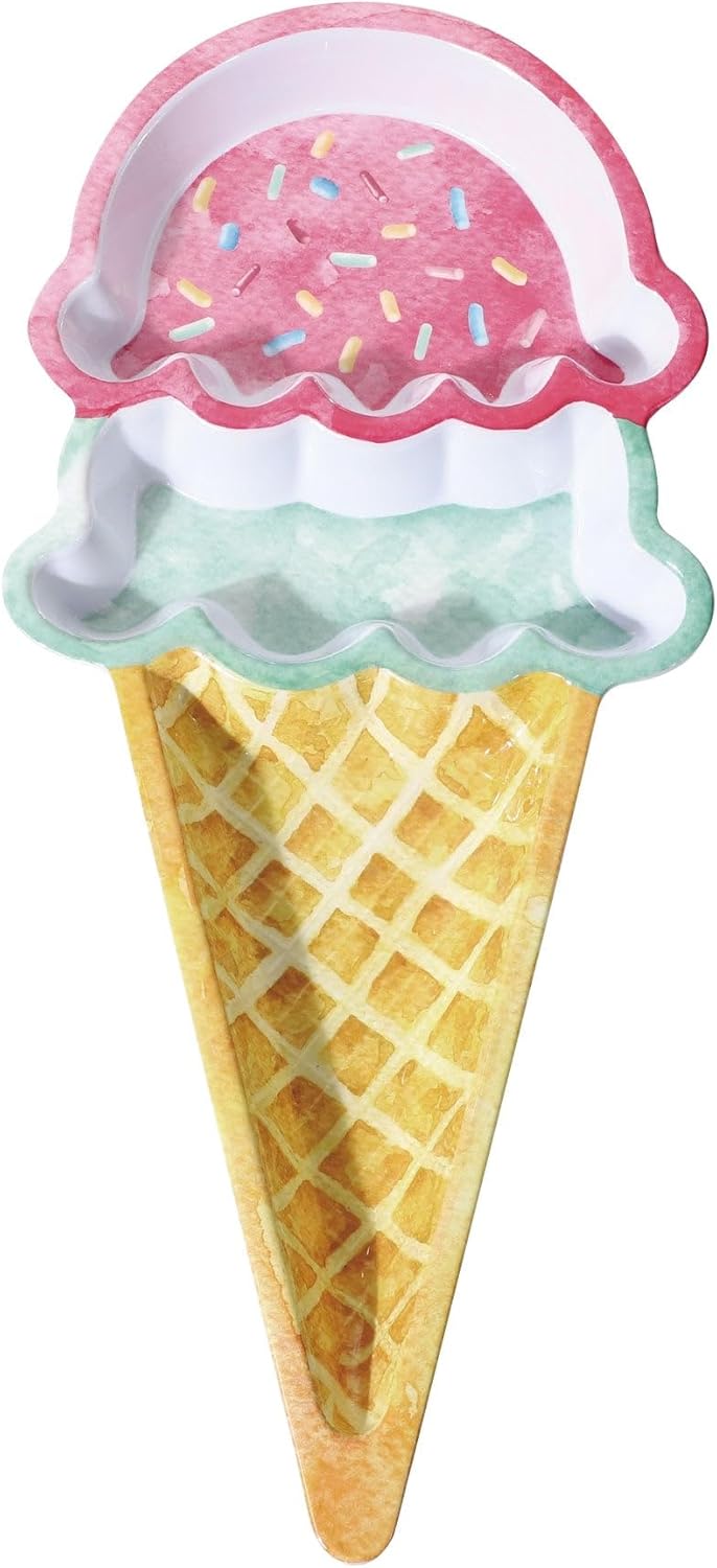 UPware Ice Cream Cone Shaped Melamine Serving Platter, Fun Dessert Party Tray, Whimsical Decor, for Parties, Candy Buffets, and Ice Cream Socials, Multicolor, 19.5 x 8.75 Inch