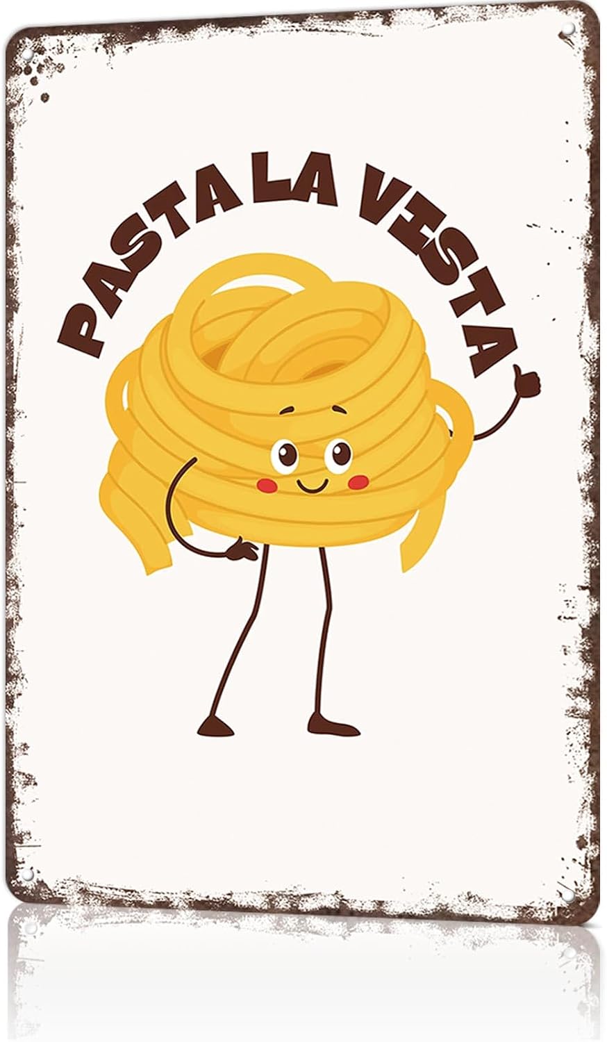 Funny Vintage Metal Signs Pasta La Vista Cartoon Illustration -Tin Sign Poster For Home Room Garage Office Decor 8x12inch