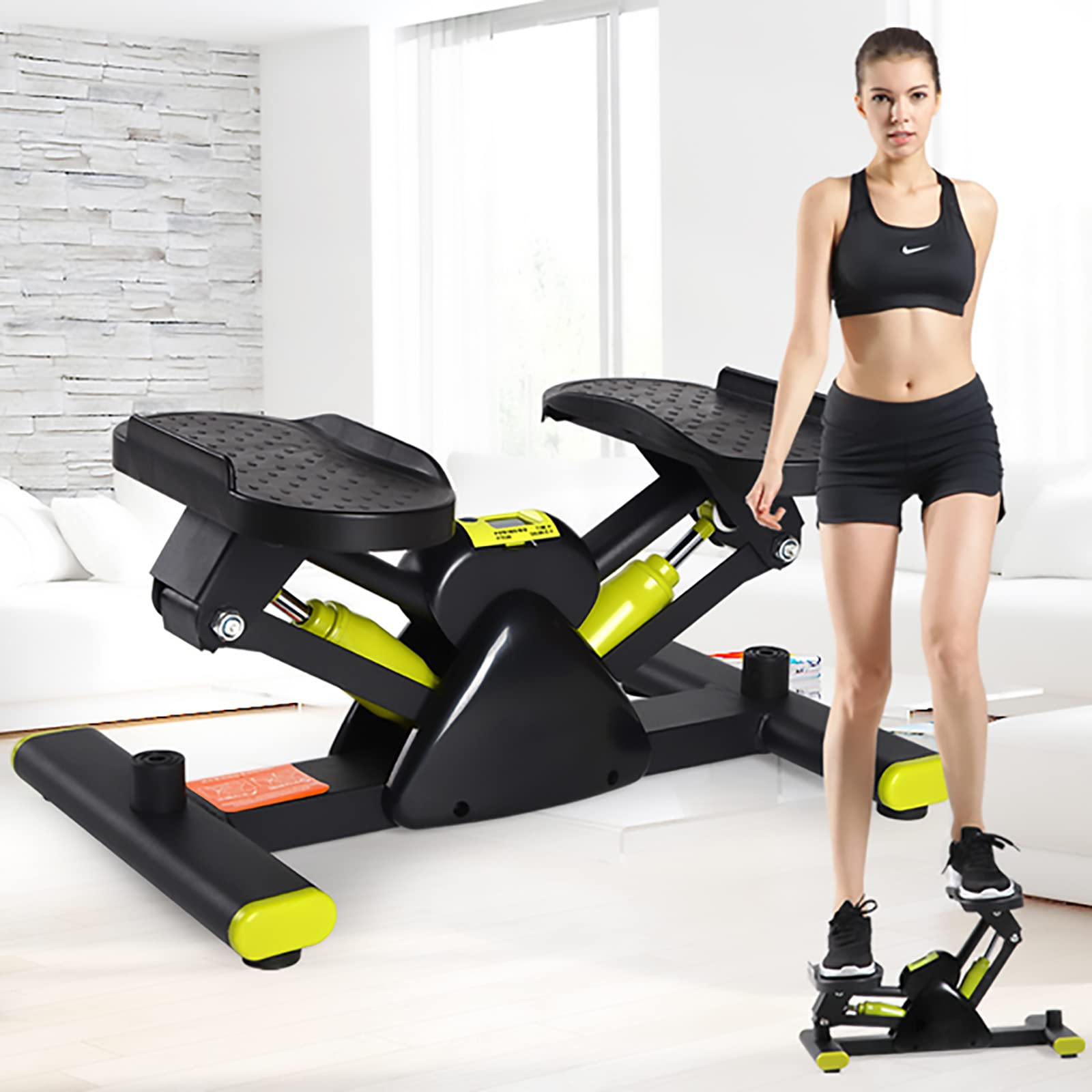 Miaollun Women's Yellow Stair Stepper For Exercise, Mini Steppers With Resistance Band, Hydraulic Mute Stepper With Lcd Monitor And Resistance Bands For Home Gym Workout, Small