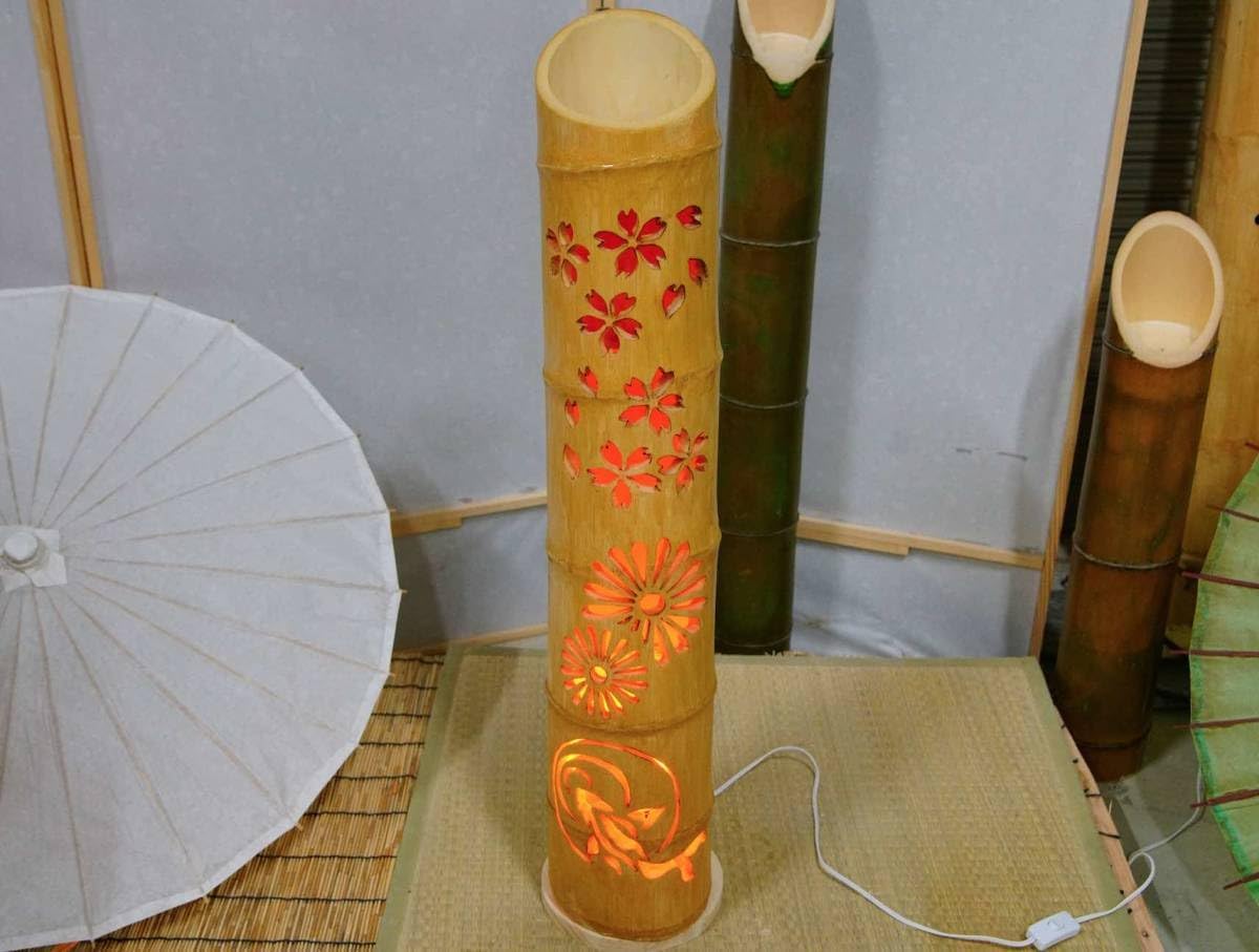 竹灯り 竹ランプ 【門】 炎のゆらめき〜〜春の池〜〜