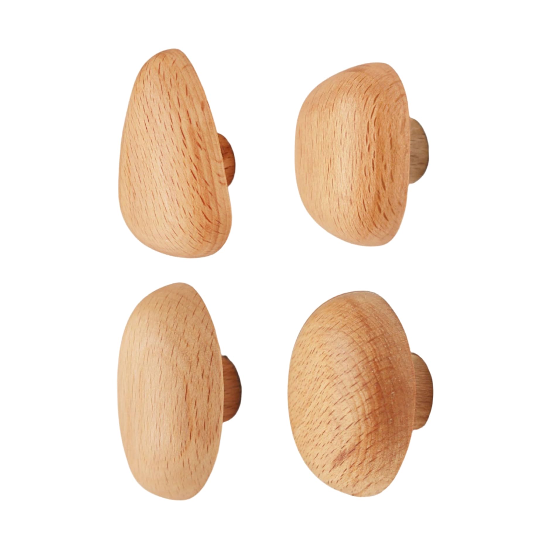 Syglawnd Wooden Wall Hooks, Wood Wall Hooks, 4PCS Heavy Duty Natural Wood Coat, Pebble Shape Decorative Hangers for Hanging Towels, Clothes, Bags, Wooden for