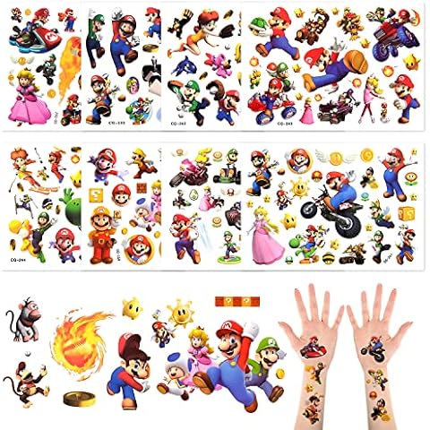 super mario tattoo tattoos Kinder,tattoo kinder jungen 8 Blätter Temporäre Tattoos Set Wasserdichte Kindertattoos Aufkleber, Mädchen für Geburtstagsfeier Partydekoration Stickers Cover