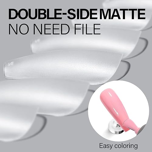 Miniatura 2 de AILLSA Puntas de uñas largas de ataúd, puntas de uñas de gel suave mate mejoradas, sin archivar, 240 puntas de gel preformadas, puntas de uñas