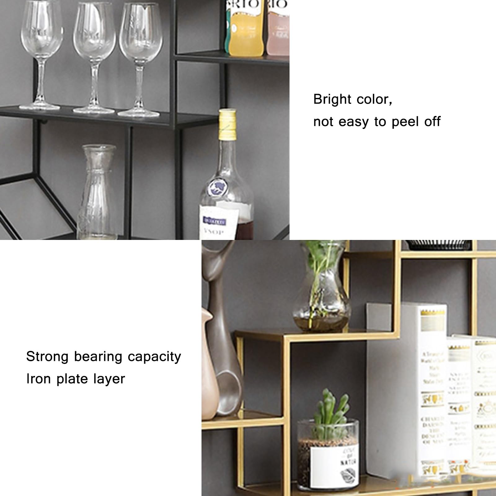 Schwarz und Gold eisen display ständer，Lagerraum modern wine rack，weinregal zur wandmontage，modern weinglashalter wand，Schlafzimmer，Haushaltsgebrauch，Wohnzimmer，Küche(Gold,Vertical style 95*65cm)