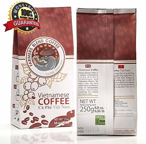 Gourmet Coffee by Farmers Blend Vietnamese Coffee, an Artisan Coffee and Fair Trade Coffee with smooth but bold flavors you will enjoy, 8.8 oz Whole Bean Coffee Package