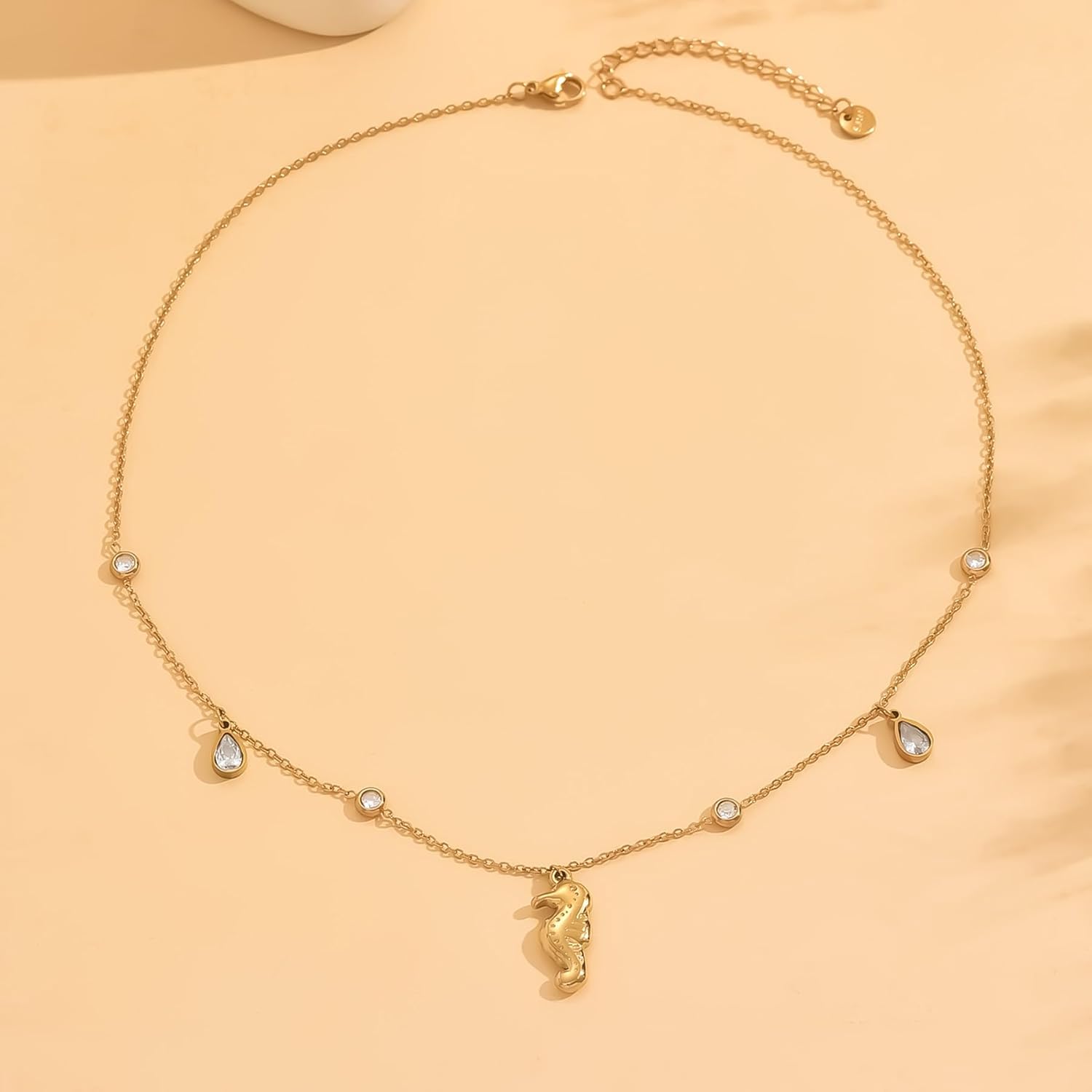 Diamond Necklaces for Women Dainty 18K Gold Plated Waterdrop Shape CZ Dangle Starfish Shell Star Choker Necklace Summer Beach Jewelry Gift - Image 5