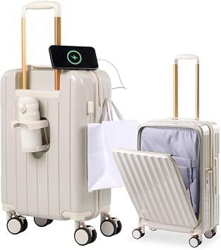 AM Aomode SC119 Suitcase, Carry-on, Front Open, Ultra Lightweight, Large Capacity, Carrying Case, Cute, Carry-on Bag, Large, Shock Resistant, Zipper Type, Quiet, Double Caster Wheels, 360  Rotation