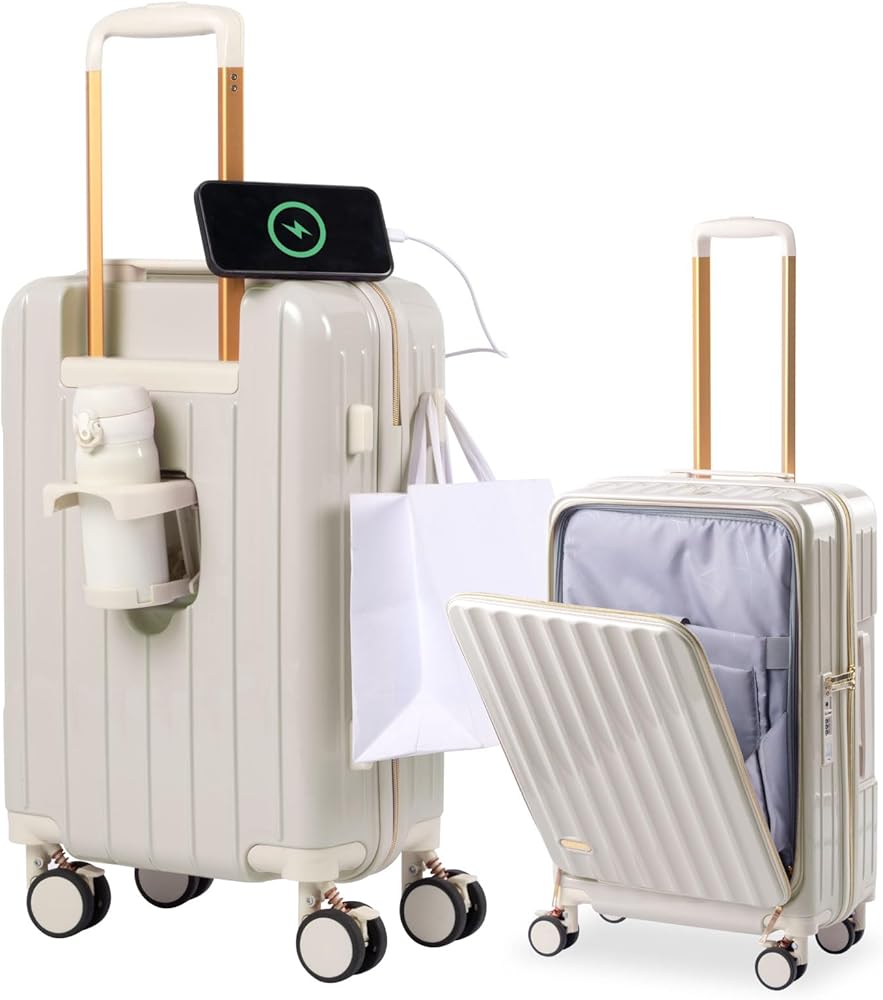 【未使用・送料込み】キャリーケース 機内持ち込み可 TSAロック 大容量 白 M ホワイト スーツケース Sサイズ 機内持ち込み USBポート付 前開き 1～3