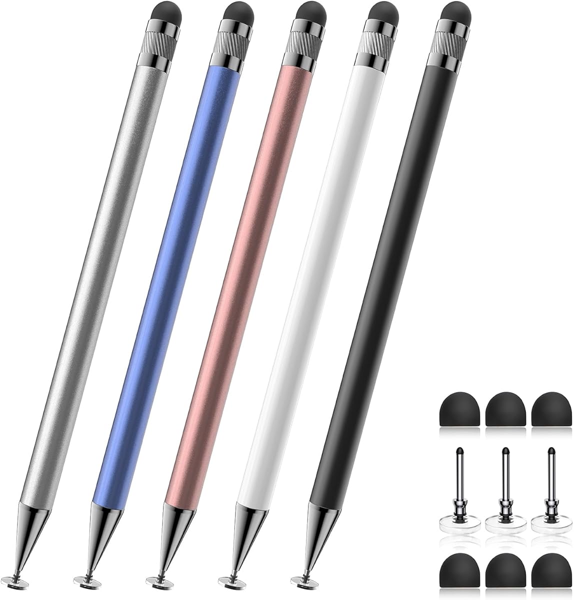 Stylet pour écrans tactiles, stylet capacitif 2 en 1 haute sensibilité et haute précision pour iPhone/iPad/, stylet compatible avec tous les écrans tactiles (noir/blanc/or rose/bleu/argent)