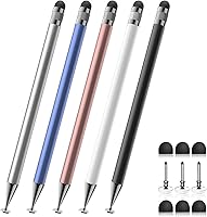 Bopomofo 5-Pack 2-in-1 Precision Stylus Pens for iPhone, iPad, Android - High Sensitivity Touch Screen Stylus with Disc & Rubber Tips (5 Colors)