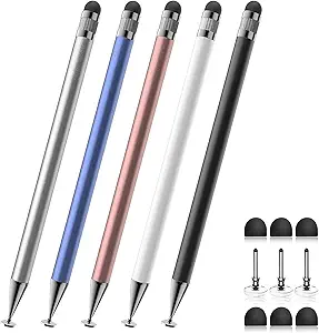 Stylus (5 Pcs), 2-in-1 Stylus Pen for Touch Screen, High Precision and Sensitivity, Suitable for iPhone/ipad/Android Tablets, Compatible with All Touch Screens (Black/White/Blue/Rose Gold/Silver)