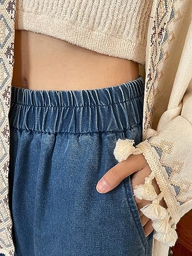 Image of Sugathari Girl's & Women's Denim Cotton Elastic Waist Cropped Straight Ankle Length Wide Leg Casual Baggy Jeans for Women, Trousers Pant for Women (Jeans 239)