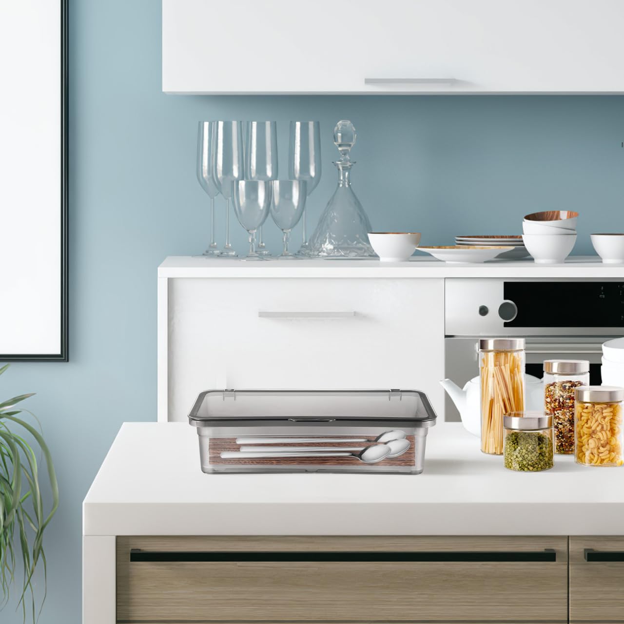 DOITOOL Portaposate Con Coperchio, 3 Pezzi Contenitore Porta Posate Da Cassetto per Cucina, Organizer per Cassetto per Forchette, Organizer Posate Con Coperchio