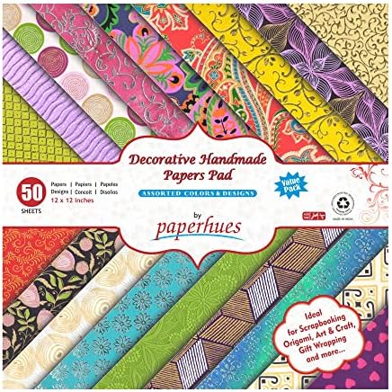 Paperhues Decorative Scrapbook Papers 12x12" Pad, 50 Sheets. Assorted Colors