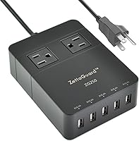 Vista 12 de ZG250 Zapatilla pequeña, con dos salidas, para viajes, protector de sobrecarga, con puerto de carga USB, y cable de 5 pies, color negro. Negro