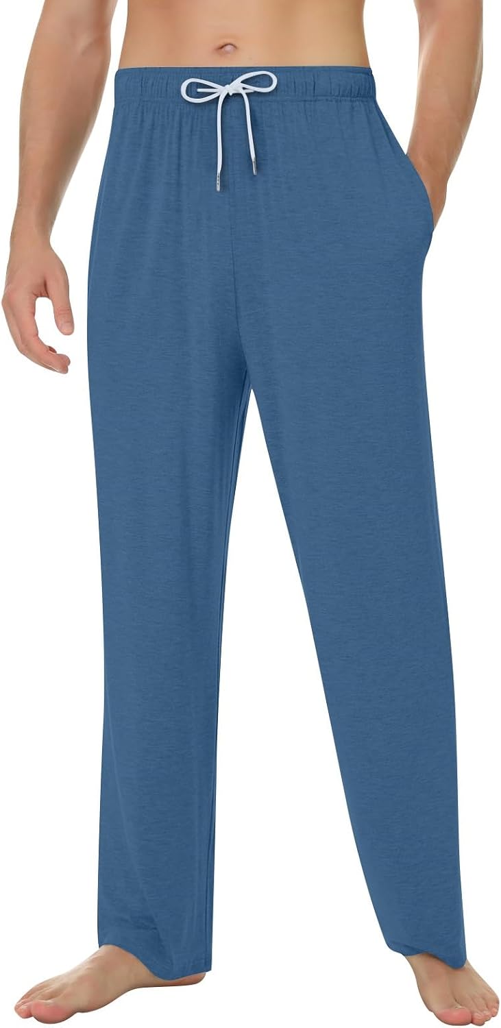 WENKOMG1 Men's Pajama Pants, Soft Solid Lounge Sleep Bottoms with Pockets Lightweight Sleepwear Pajama Pant, XS-5XL