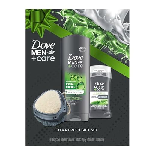 Dove Men+ Care Gift Set – Dove Face + Body Wash, Dove Antiperspirant, Refreshing Extra Fresh Scent, Dove Active Clean Dual-Sided Shower Tool, Christmas Gifts for Men (3 Piece Set)