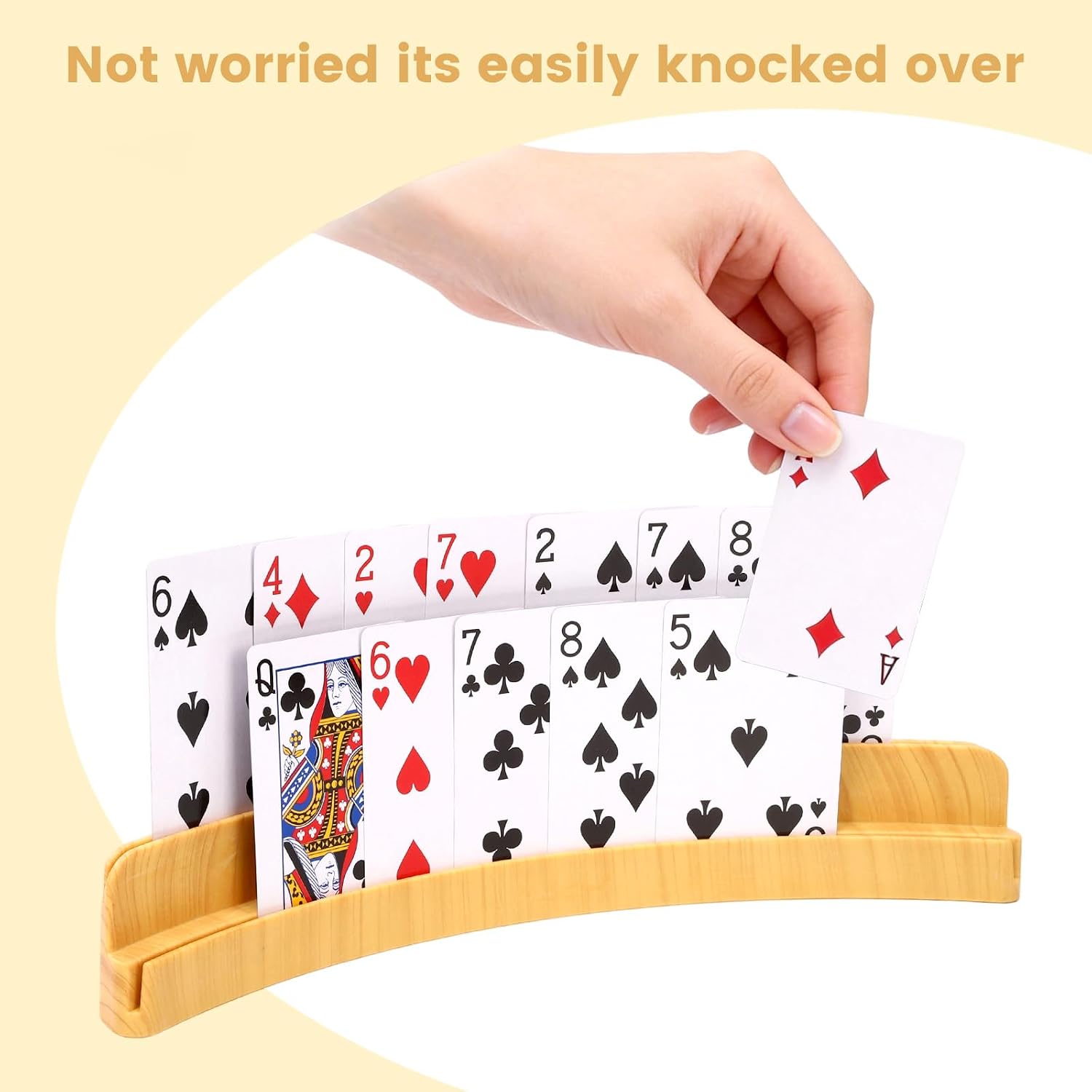 4 Packs of Double-Layer Card Holders with Wood Grain Design，Playing Card Holder for Kids Adults Hands Free Card Holder for Family Card Game Nights Poker Parties