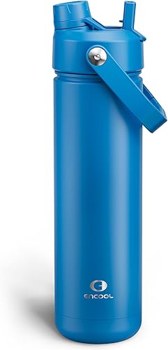 Miniatura 21 de ENCOOL Botella de agua aislada con popote, de acero inoxidable, a prueba de fugas, sin BPA, al vacío de doble pared que se mantiene fría durante 24