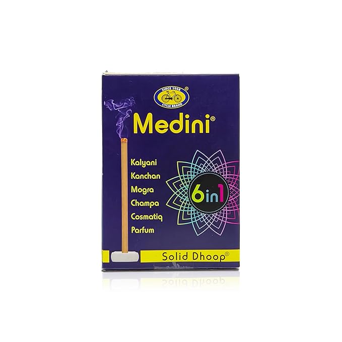 Cycle Pure Medini 6 in 1 Solid Dhoop – Charcoal-Free, Bambooless, Natural Fragrance – 60 Sticks with Free Holder