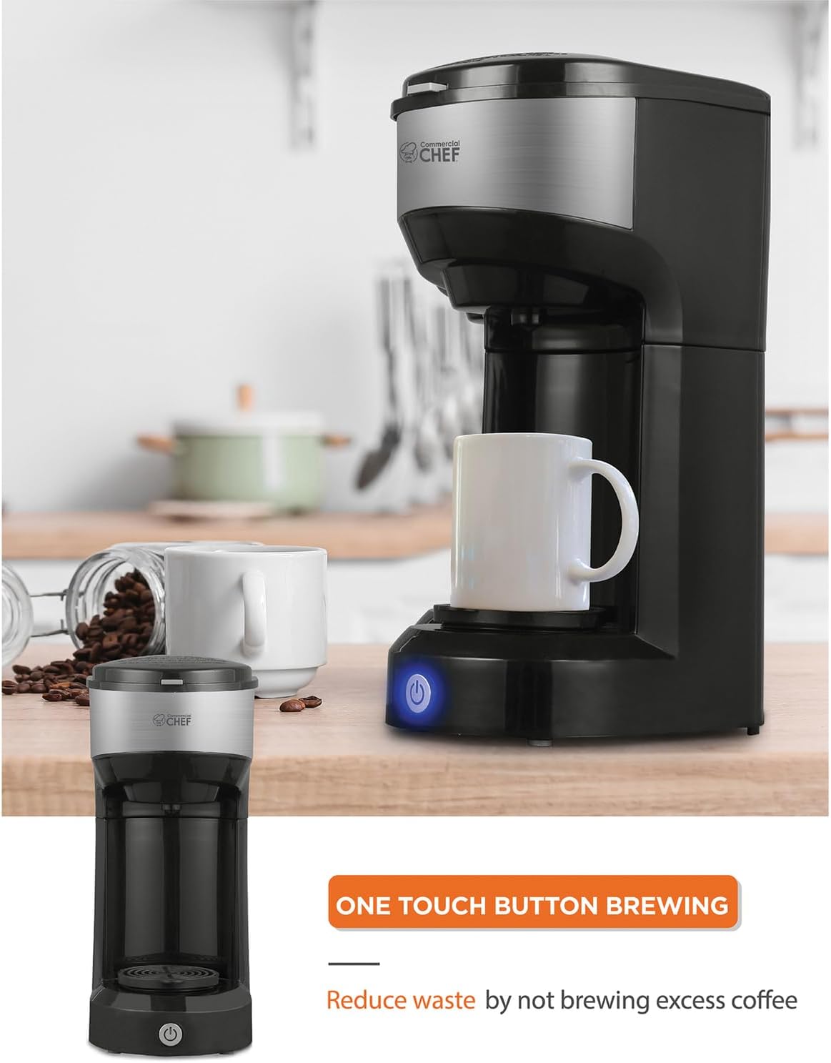Commercial CHEF Coffee Machine, Single Serve Coffee Maker, Portable Coffee Maker Single Serve with 13 Ounce Water Tank & One Touch Button for Coffee Brewing