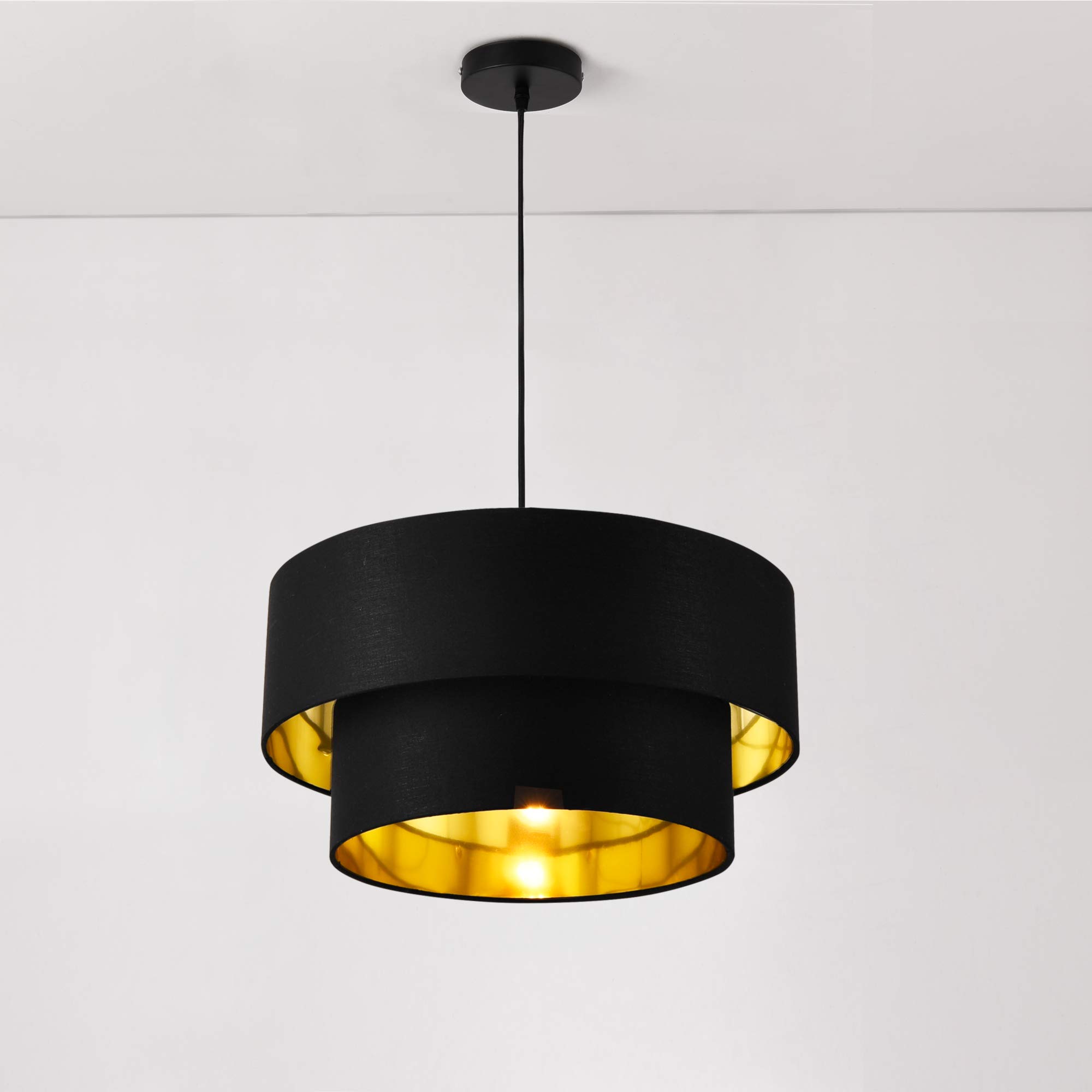 lux.pro Lámpara Colgante Lámpara de techo 149 cm con Cable E27 60W Luz Efectiva Iluminación interior 230V 50Hz Interruptor de pared Diámetro de pantalla 40 cm Negro y Dorado