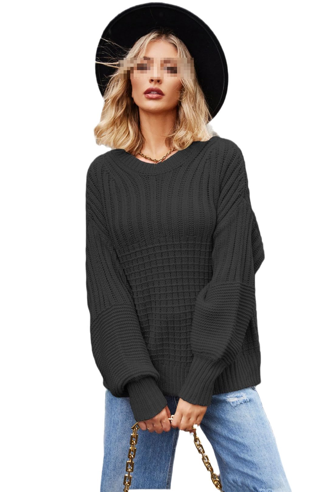 Vogrtcc Top da Donna A Maniche Lunghe Girocollo in Maglia Pullover Allentato Maglione da Donna