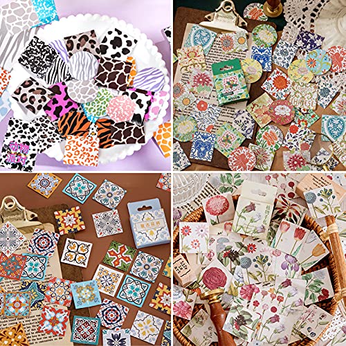 180 Pack Stickers série de fleurs et motifs, 4 boîtes Autocollant vintage, Stickers Motifs pour Scrapbooking, Ordinateur Portable, Agenda album photo DIY décoration Cover