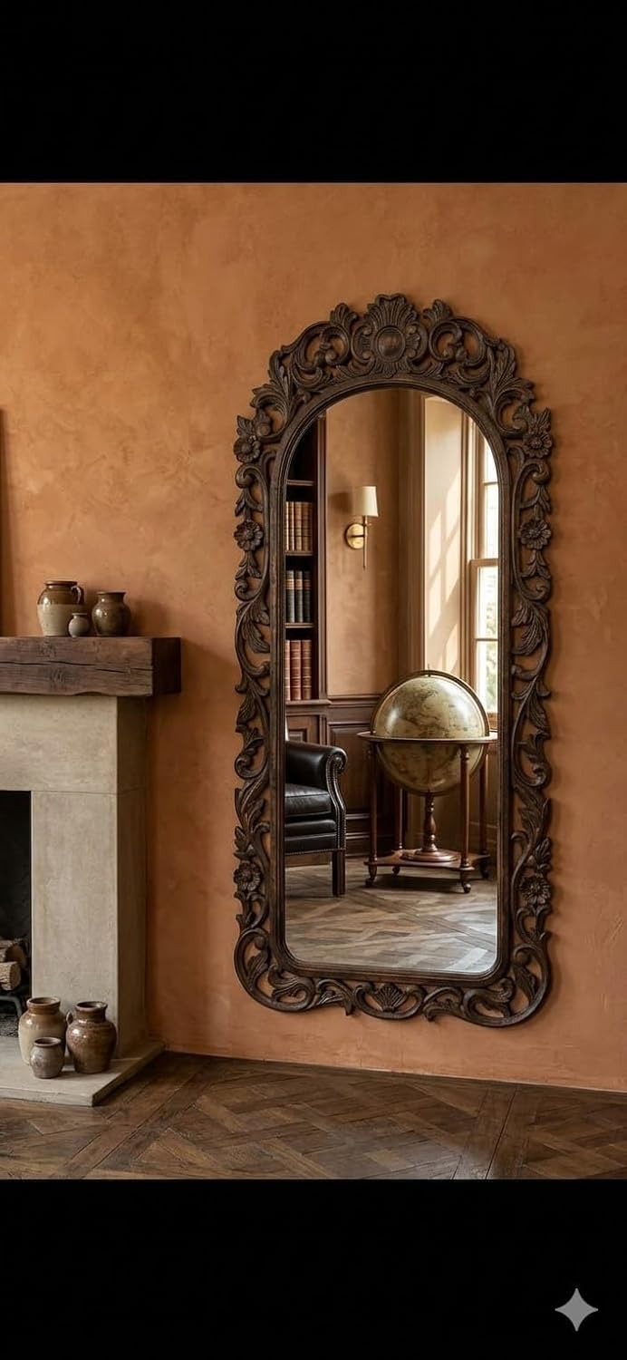Carved Wooden Wall Mirror Frame, Antique Gold Finish, Rectangular, Traditional Style, Large, for Living Room and Bedroom Decor (Dark Brown)-image-20