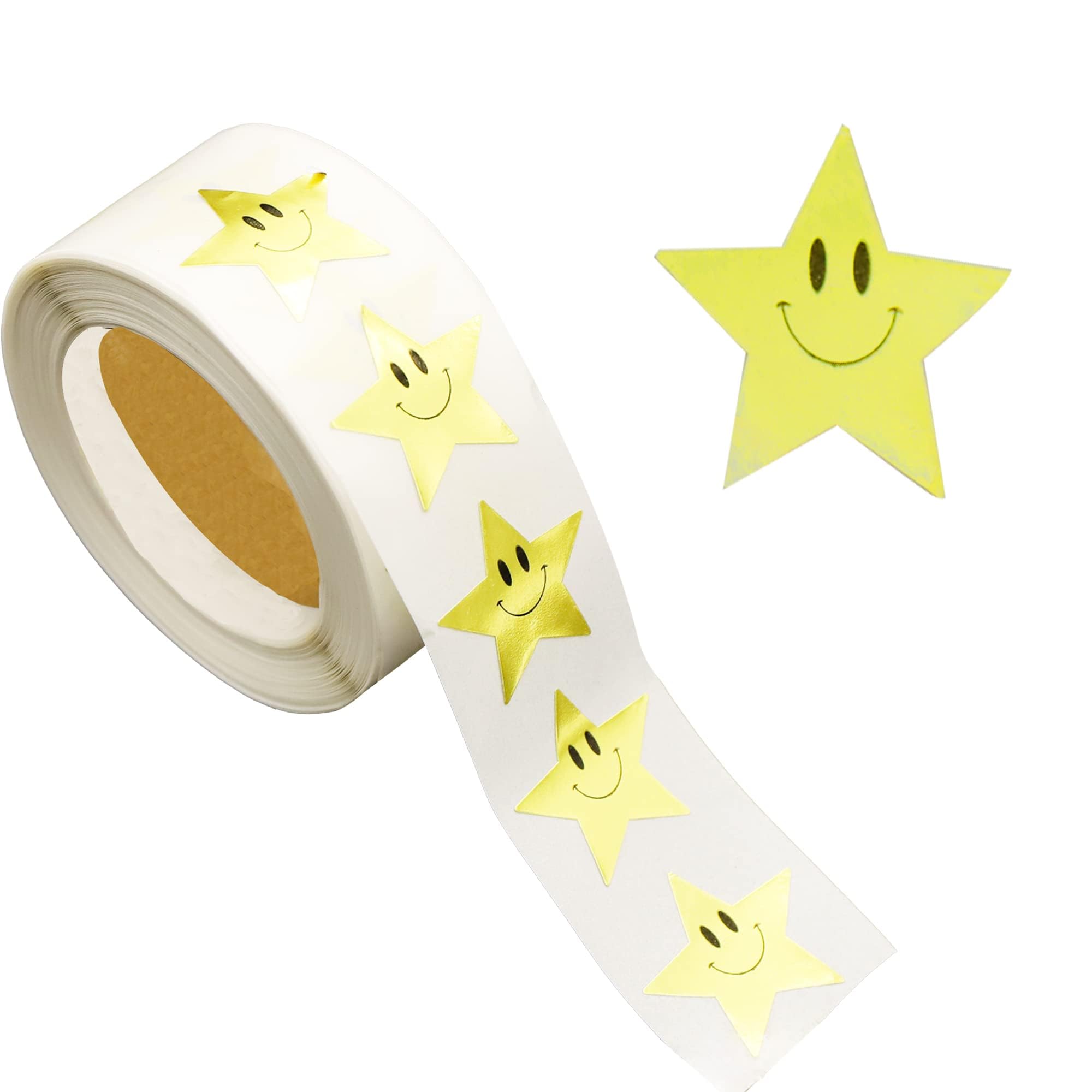 500Pcs Classroom Essentials for Teachers Foil Gold Stars Stickers Children Reward Chart,Smile Face for Kids to Praise Good Behaviour,Motivational for Personalized Teacher Supplies at School(2.5cm)