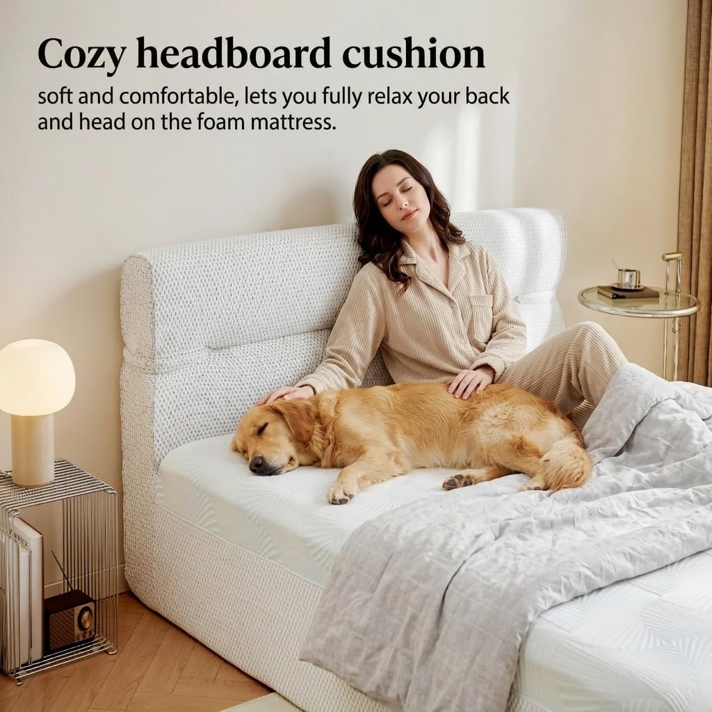 15 Inch All-in-One King Mattress with Bed Frame, Cooling Fiber Mattress in a Box, King Memory Foam Mattress, Medium Firm Memory Foam with Motion Isolation & Pressure Relief