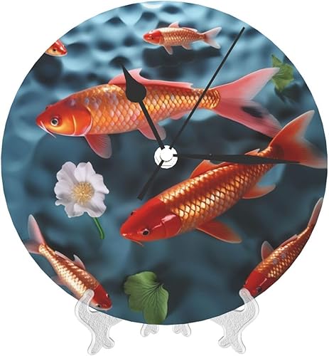 Miniatura 9 de Kururi Japanese Red Carp Print Round Wall Clock Non-Ticking Digital Silent Large Wall Clock for Office Kitchen Living Room Bedroom Classroom