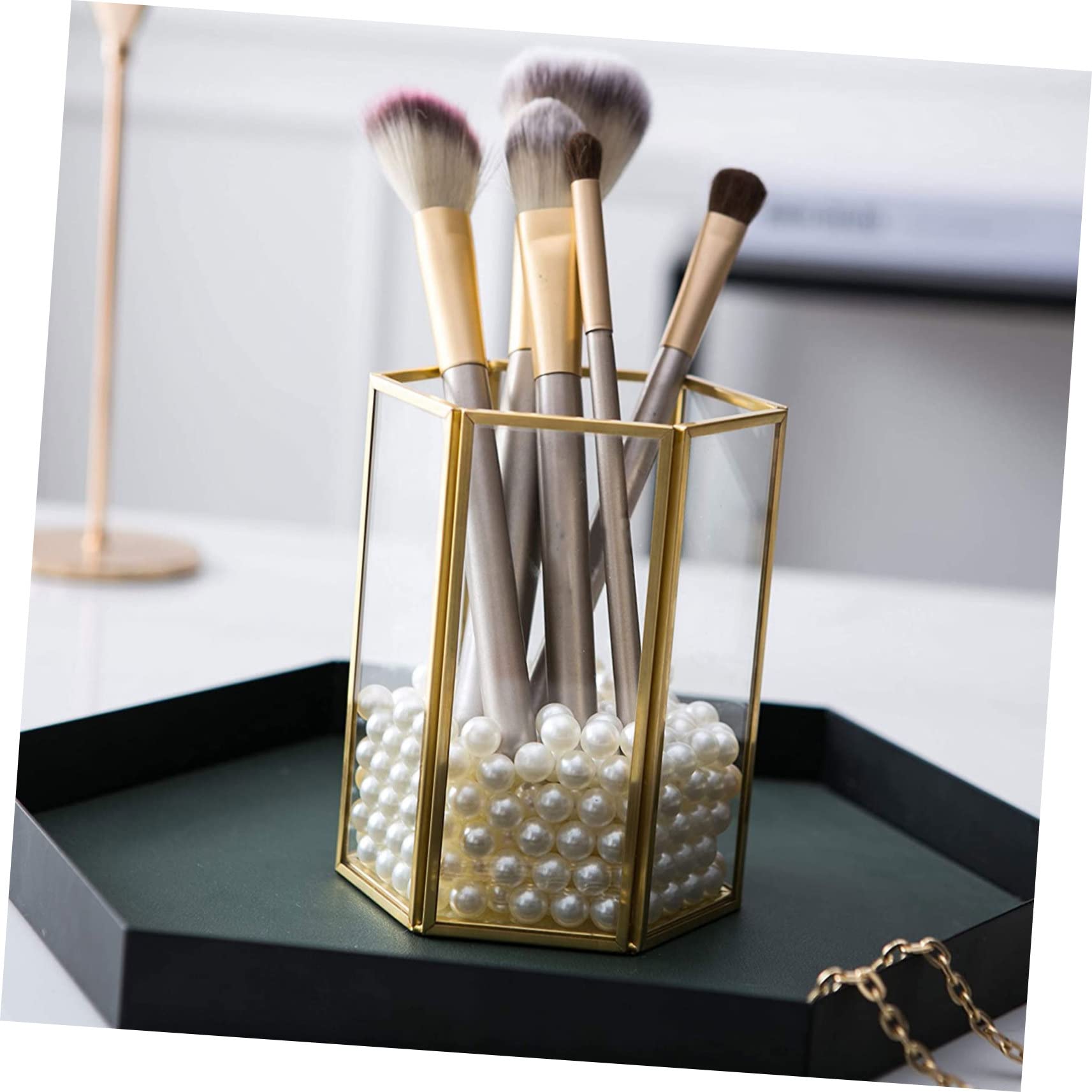 FOMIYES Porta Capacità Rinforzato per Pennelli Organizzare Materiale in e Vetro Trasparente Grande Trucco Cosmetici su Scrivania in Casa