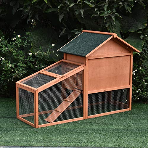 PawHut Kleintierstall Kleintierkäfig mit Asphaltdach Freilaufgehege Doppelstöckig Tannenholz Natur 144 x 64,5 x 100 cm – Bild 8