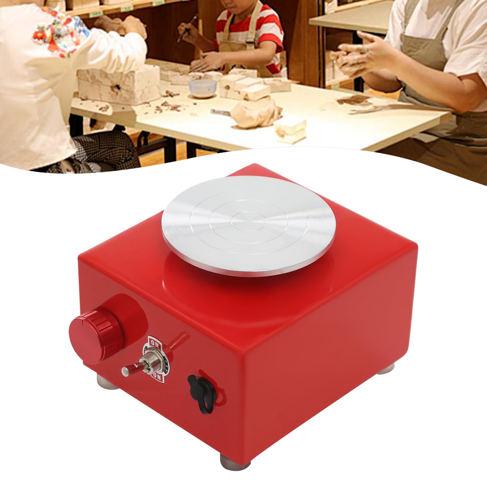 Mini disco da ceramica, macchina per ceramica elettrica, piatto girevole in metallo, 2000 giri/min, ruota in ceramica regolabile, adatta per principianti, appassionati, ecc. (rosso)