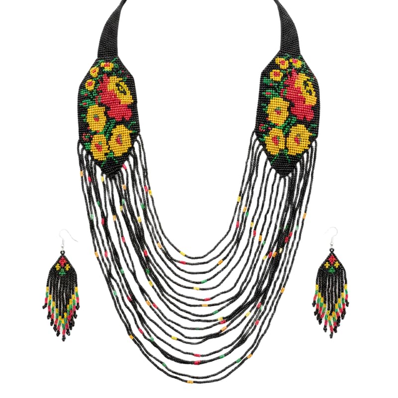Conjunto de collar y pendientes con diseño de ramo floral ucraniano para eventos