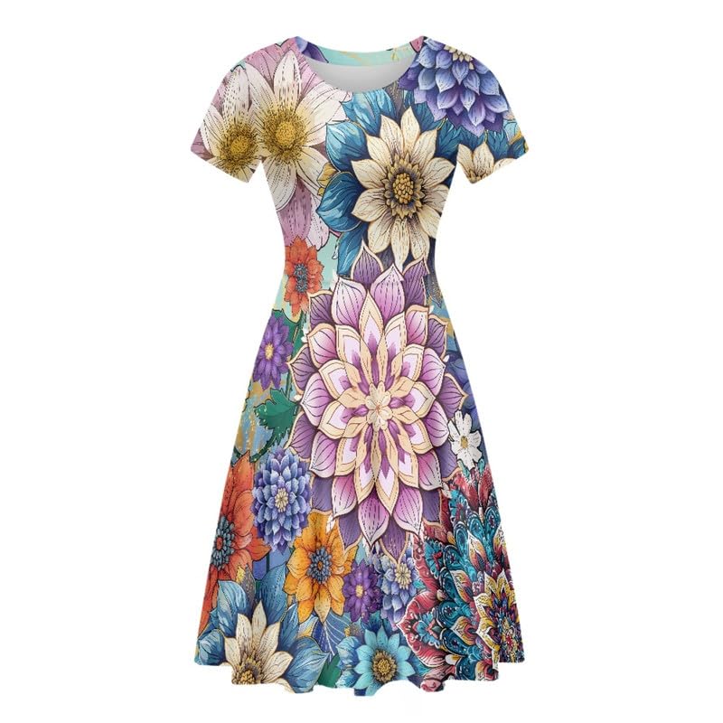 Image of Irisjudy T Shirt Dress for Women Short Sleeve Girls Short Sleeve Dress Plus Size, O Neck Knee Length Midi Dress for Ladies